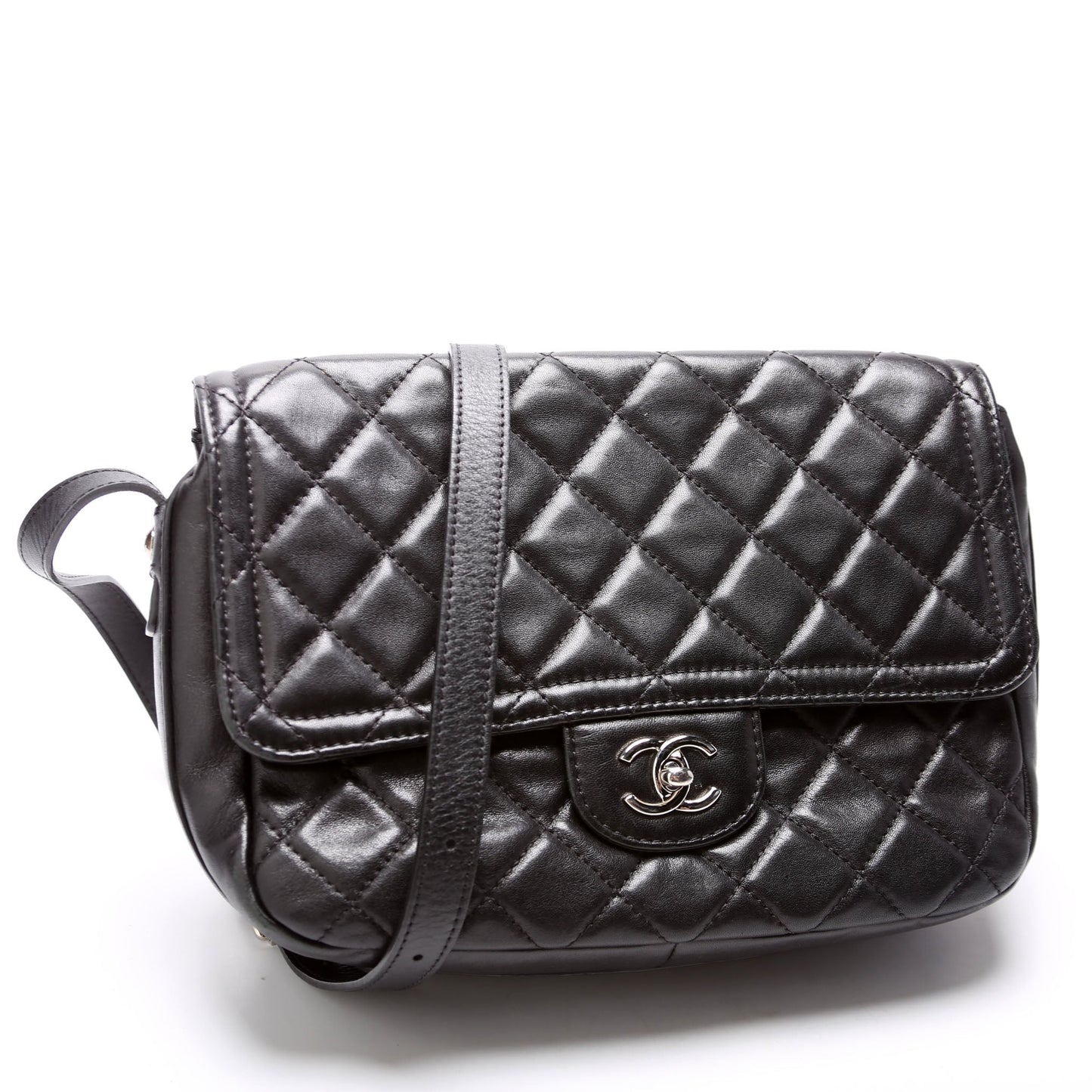 Chanel CC Flap Messenger Quilted Lambskin 24M Black Bag
