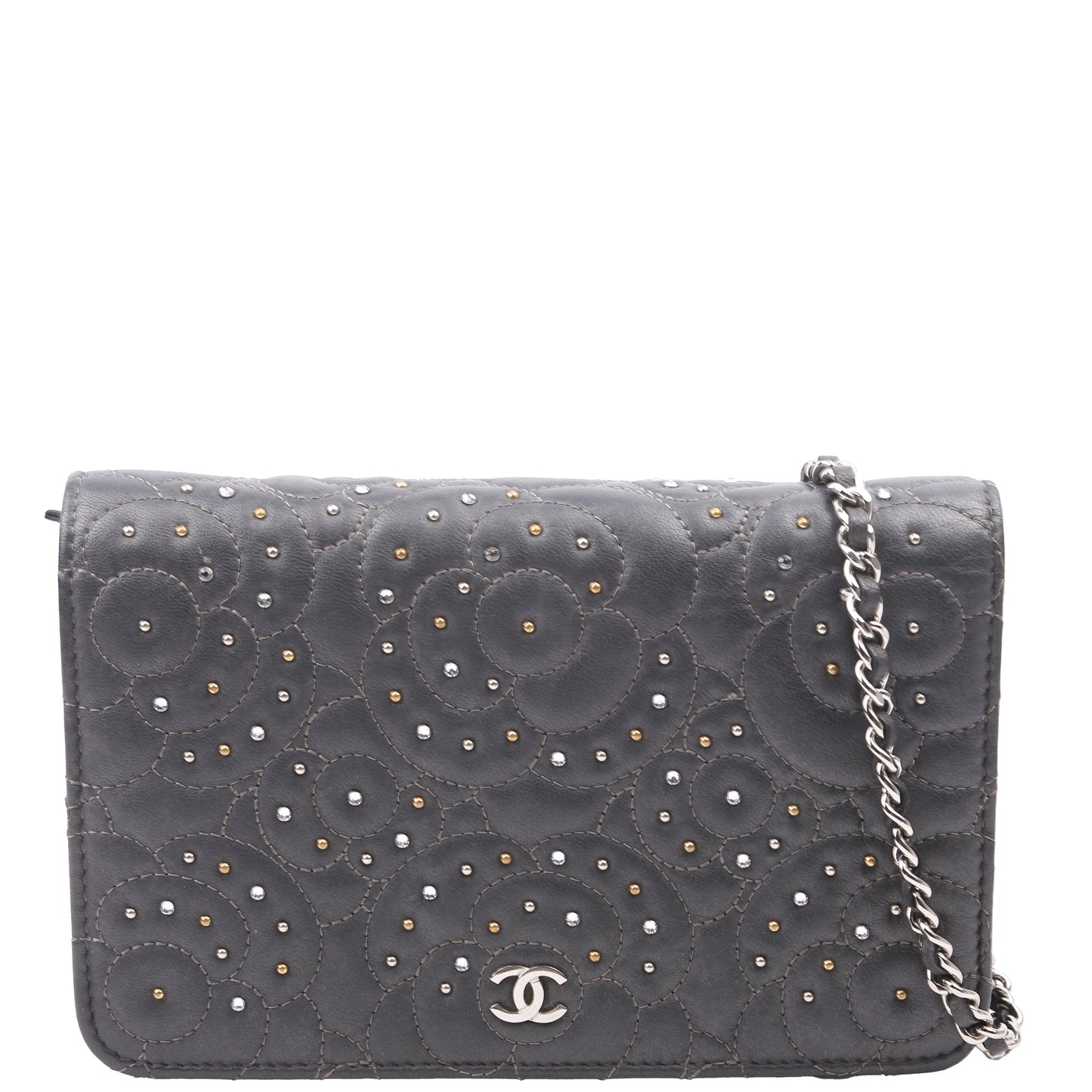 Chanel WOC Camellia Studded Lambskin 27M Grey Bag