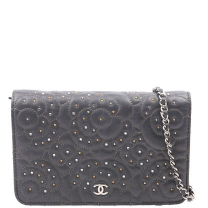Chanel WOC Camellia Studded Lambskin 27M Grey Bag