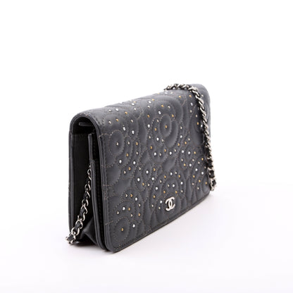 Chanel WOC Camellia Studded Lambskin 27M Grey Bag