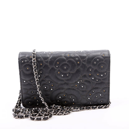 Chanel WOC Camellia Studded Lambskin 27M Grey Bag