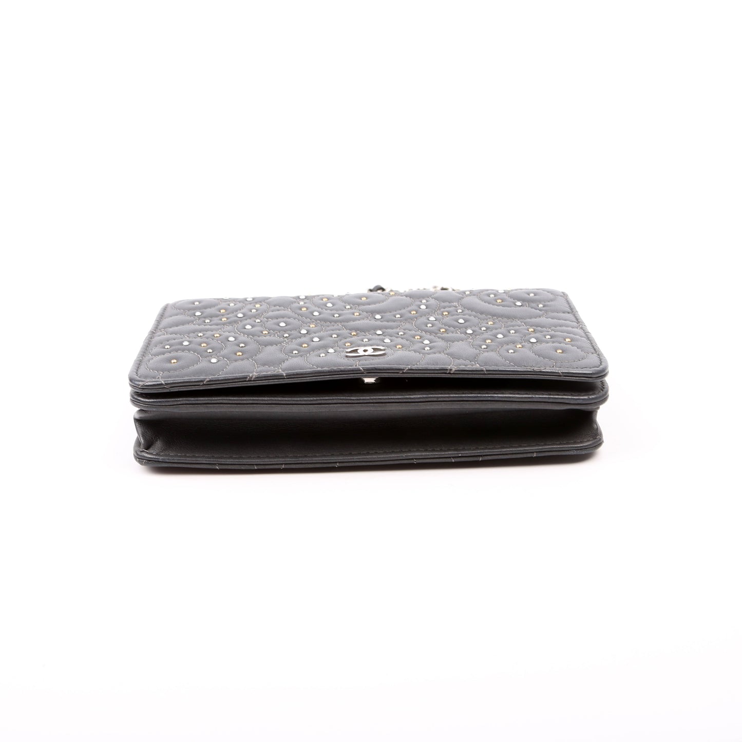 Chanel WOC Camellia Studded Lambskin 27M Grey Bag