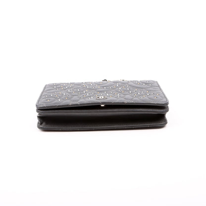 Chanel WOC Camellia Studded Lambskin 27M Grey Bag