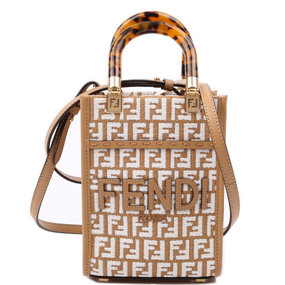Fendi 8BS051 Raffia FF Mini Sunshine Shopper Tan Bag