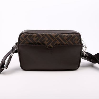 Fendi 7M0286 Zucca Roma Logo/Leather Camera Case Brown Bag