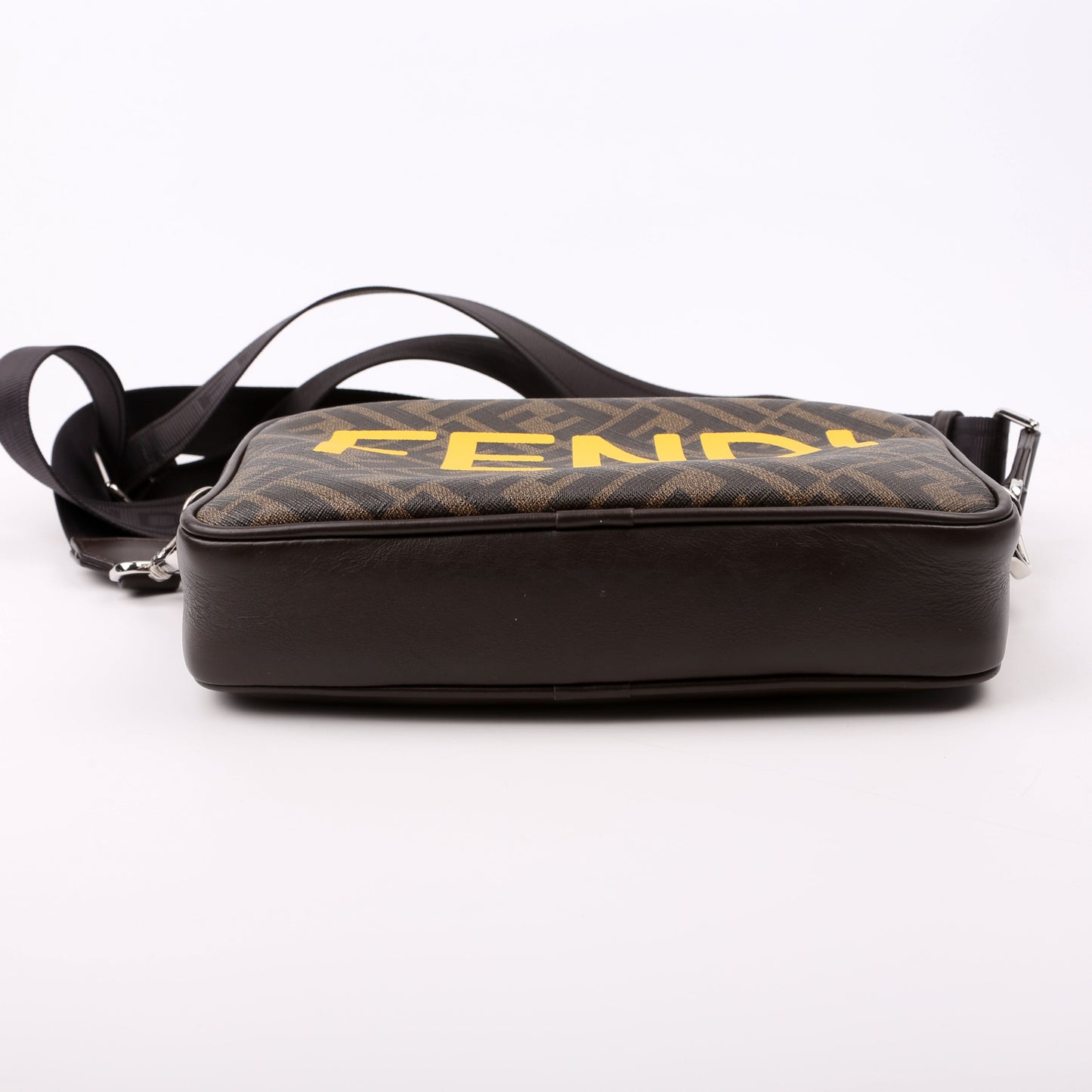 Fendi 7M0286 Zucca Roma Logo/Leather Camera Case Brown Bag