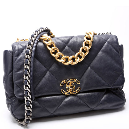 Chanel Quilted Goatskin 19 Large Flap 29M Blue Bag