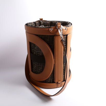 Fendi 7VA589 FF Zucca/Calfskin Step Out Bucket Brown Bag