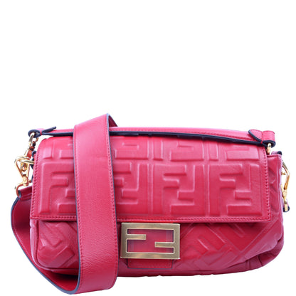 Fendi Baguette FF Embossed Nappa Red Bag