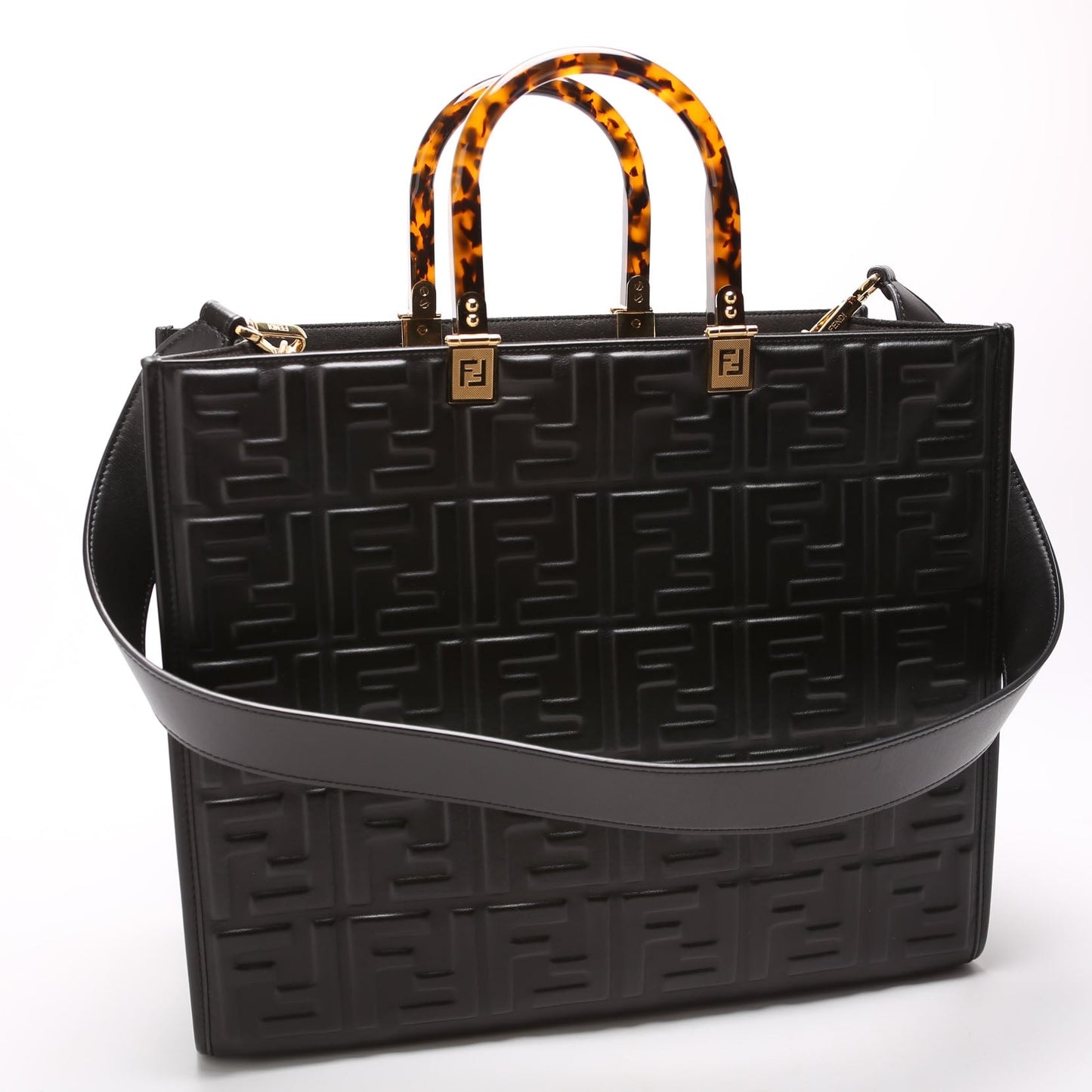 Fendi 8BH386 Sunshine Shopper Medium Leather Black Bag
