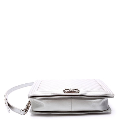 Chanel Boy Flap Medium Old Chevron Caviar 21-25M Silver Bag