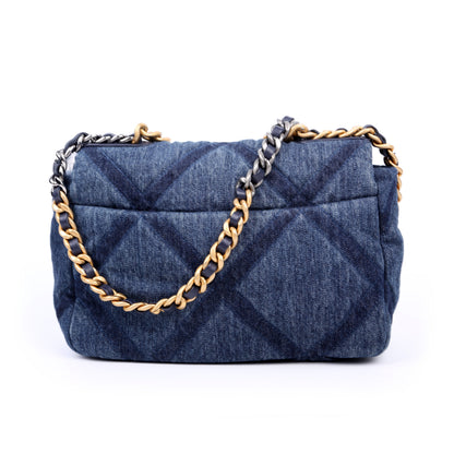 Chanel Quilted Denim 19 Small Blue Bag