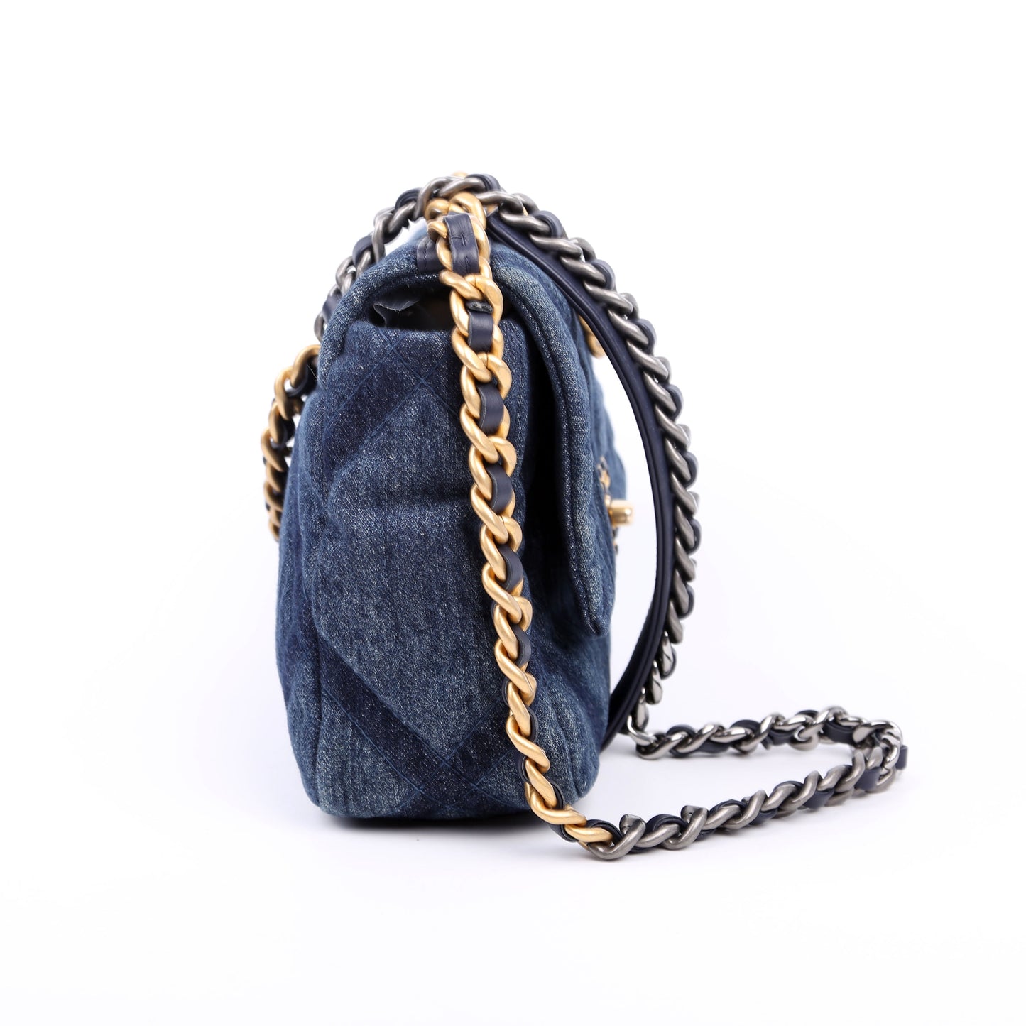 Chanel Quilted Denim 19 Small Blue Bag