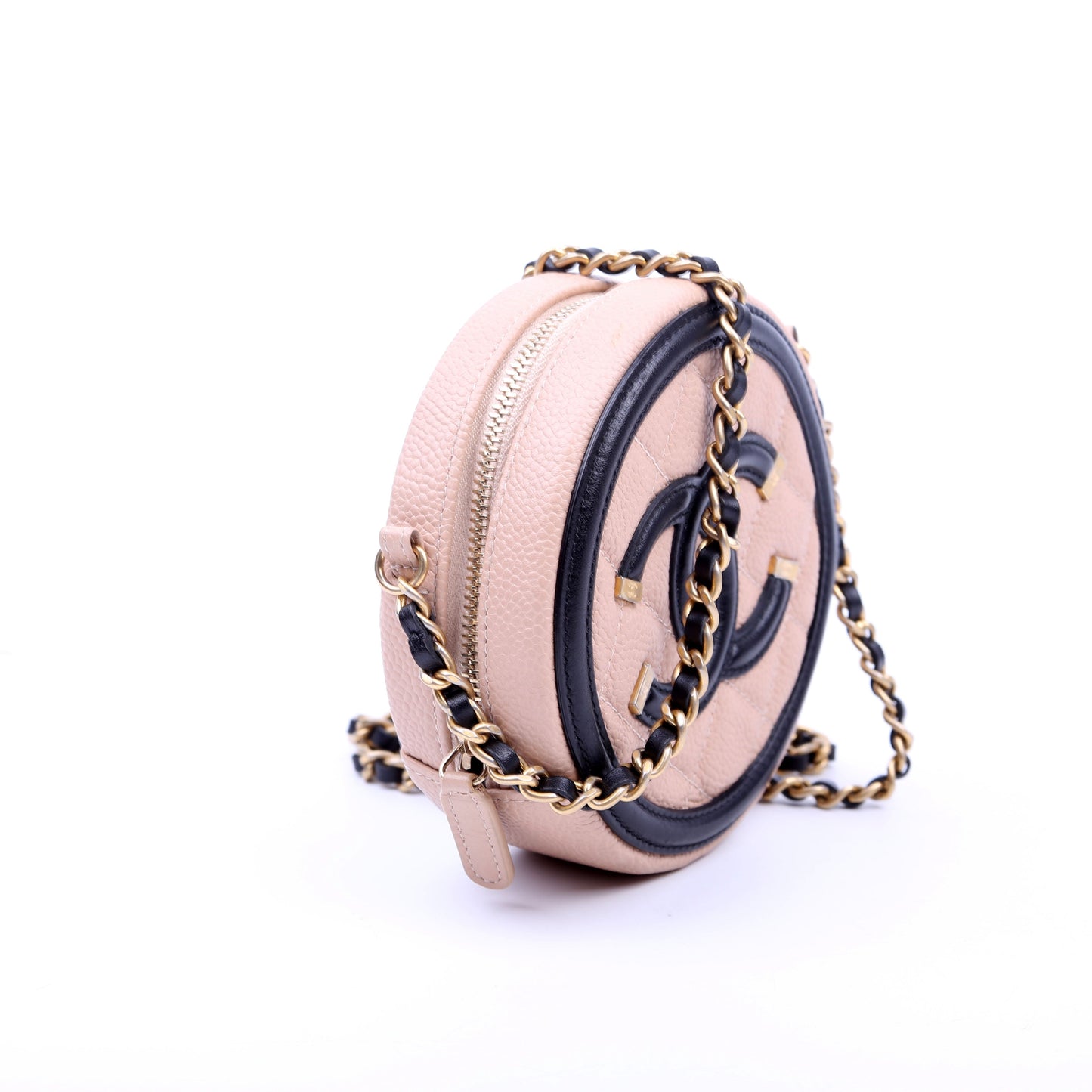 Chanel Filigree Round Crossbody Caviar 26M Nude/Black Bag