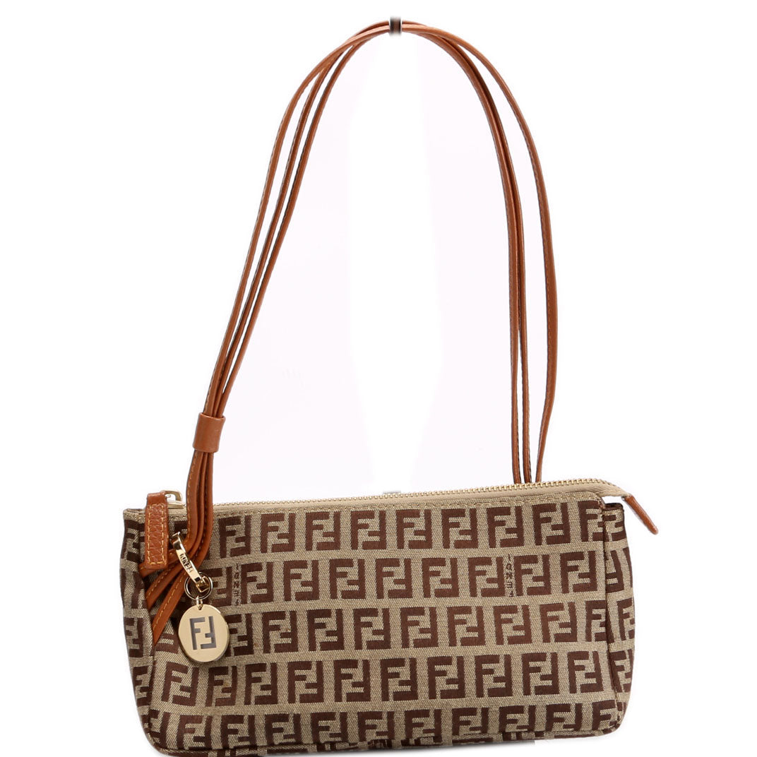 Fendi Zucchino Triple Strap Mini Pochette Brown/Beige Bag