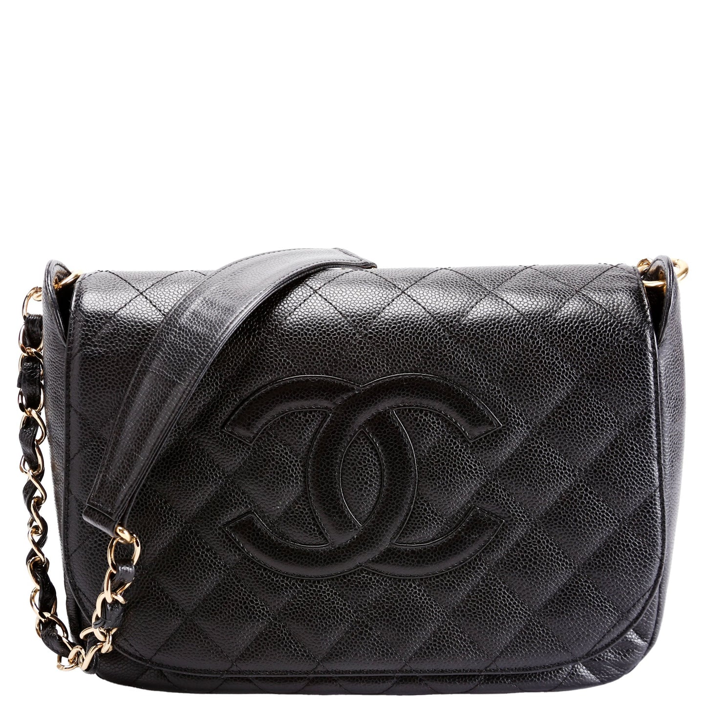 Chanel Timeless CC Medium Chain Flap Quilted Caviar 8M Black Bag