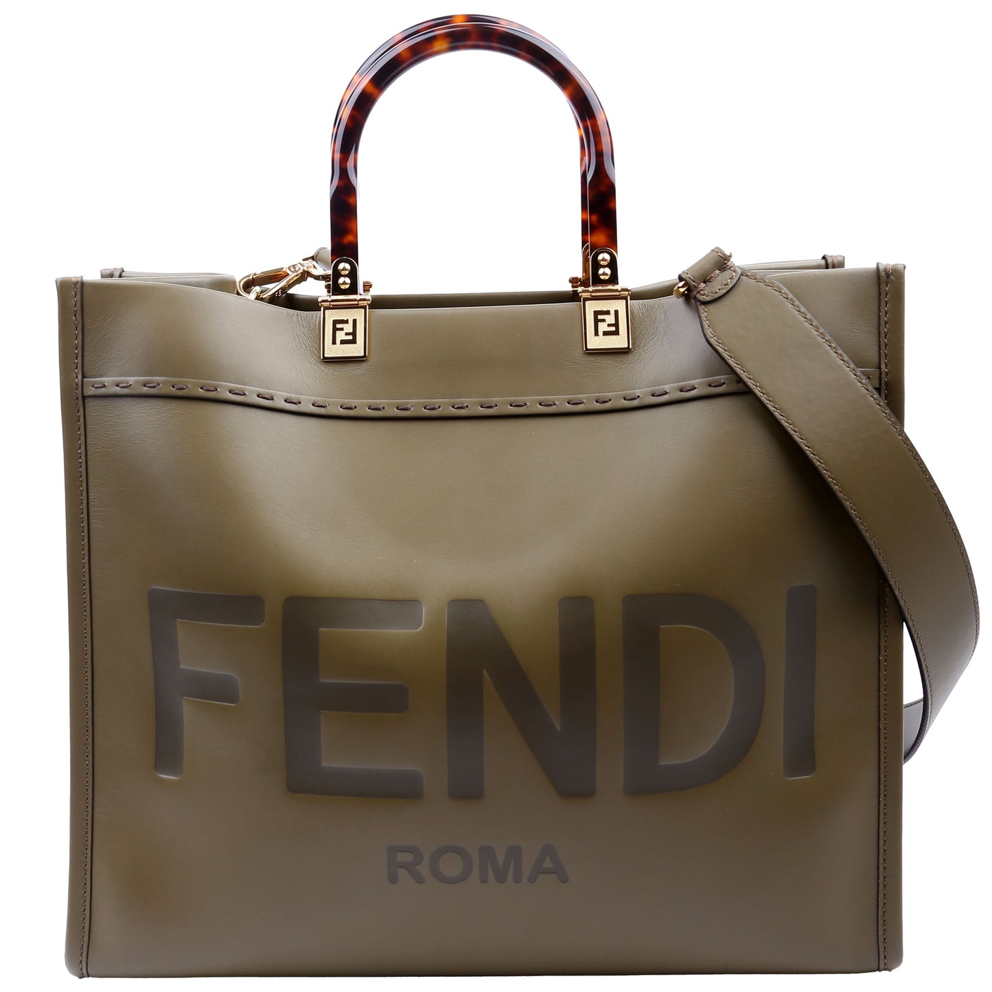 Fendi 8BH386 Sunshine Shopper Medium Leather Green Bag