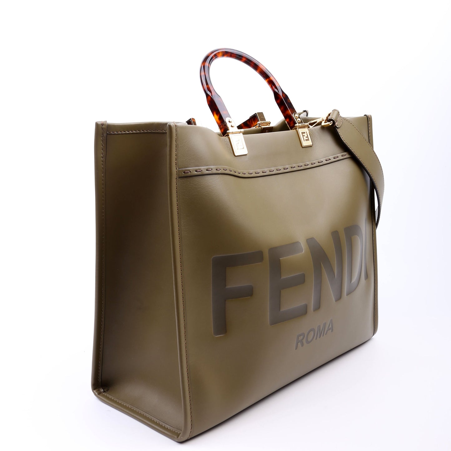 Fendi 8BH386 Sunshine Shopper Medium Leather Green Bag