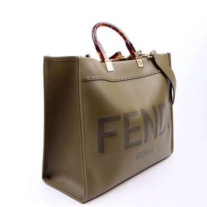 Fendi 8BH386 Sunshine Shopper Medium Leather Green Bag