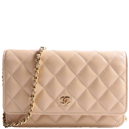 Chanel Wallet On Chain Classic Quilted Caviar RFID Biege Bag