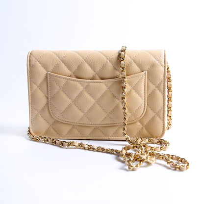 Chanel Wallet On Chain Classic Quilted Caviar RFID Biege Bag