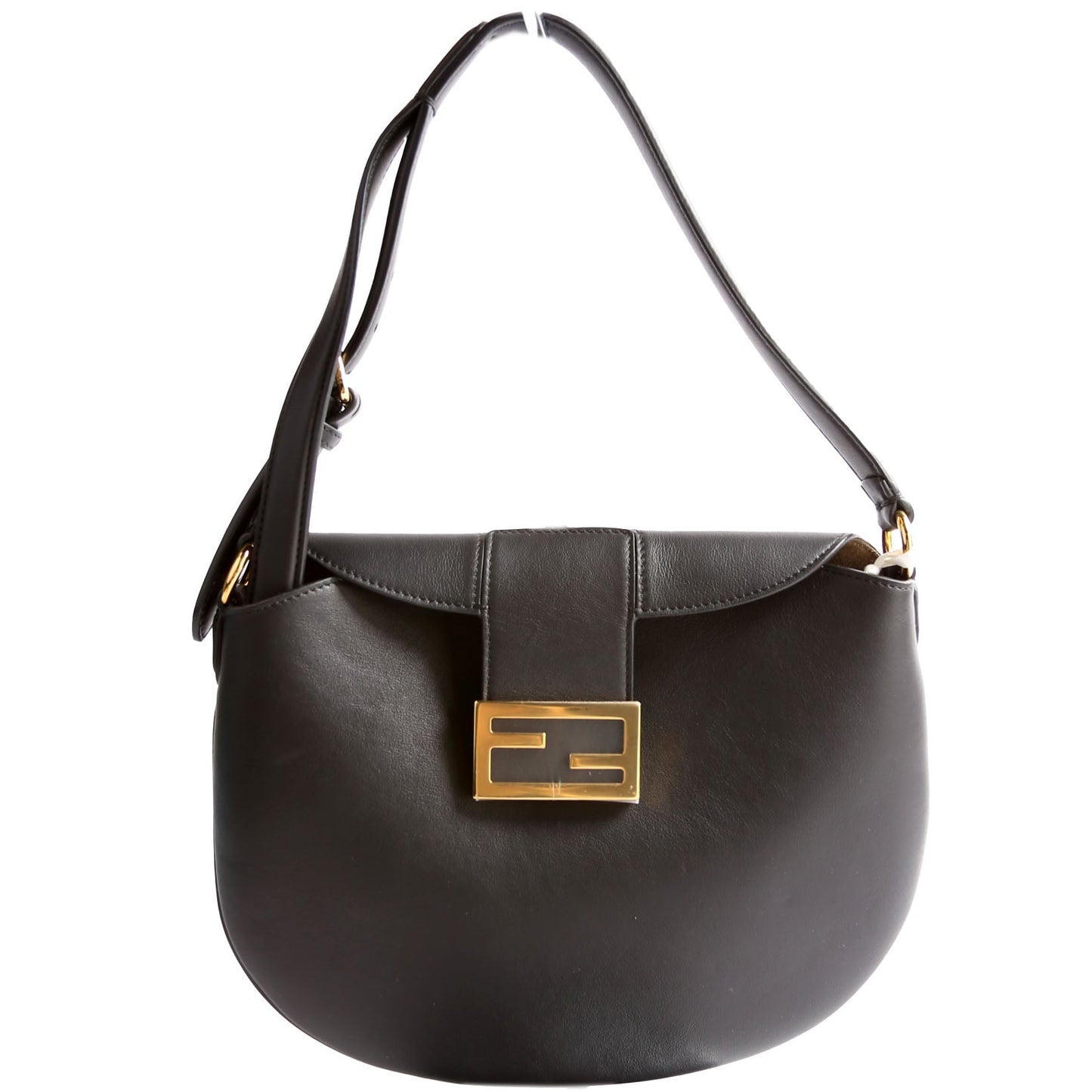 Fendi Croissant Small Leather Hobo Black Bag