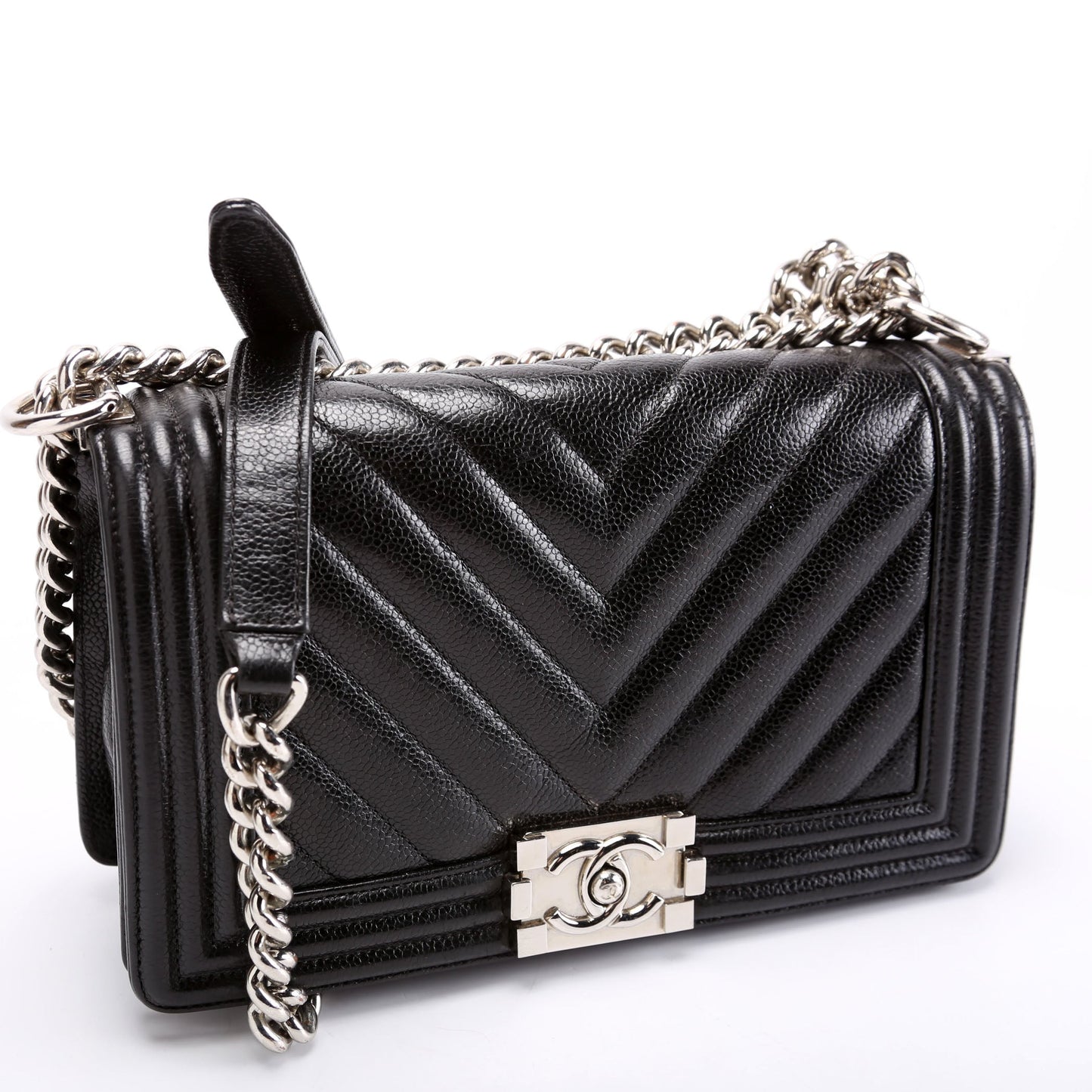 Chanel Boy Flap Medium Chevron Caviar 29M Black Bag