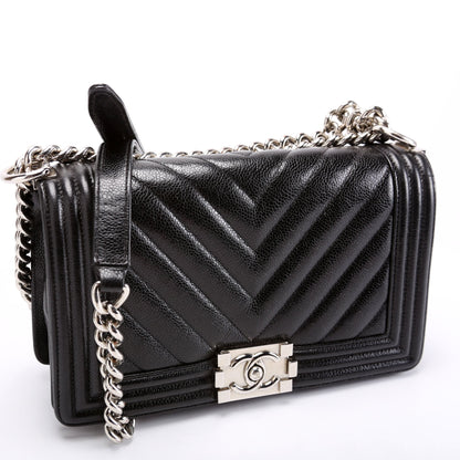 Chanel Boy Flap Medium Chevron Caviar 29M Black Bag