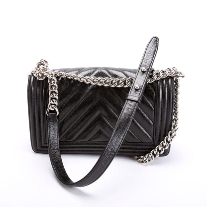 Chanel Boy Flap Medium Chevron Caviar 29M Black Bag