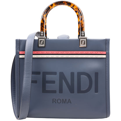 Fendi Sunshine Shopper Small Leather Tote Blue Bag
