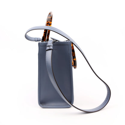 Fendi Sunshine Shopper Small Leather Tote Blue Bag
