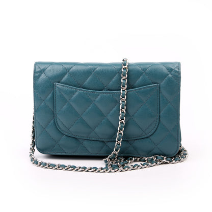 Chanel WOC Classic Quilted Caviar Teal Bag