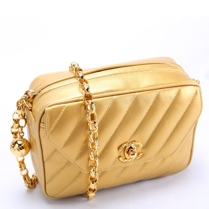 Chanel Camera Small Diagonal Quilted Metallic Lambskin 2M Vintage Gold Bag