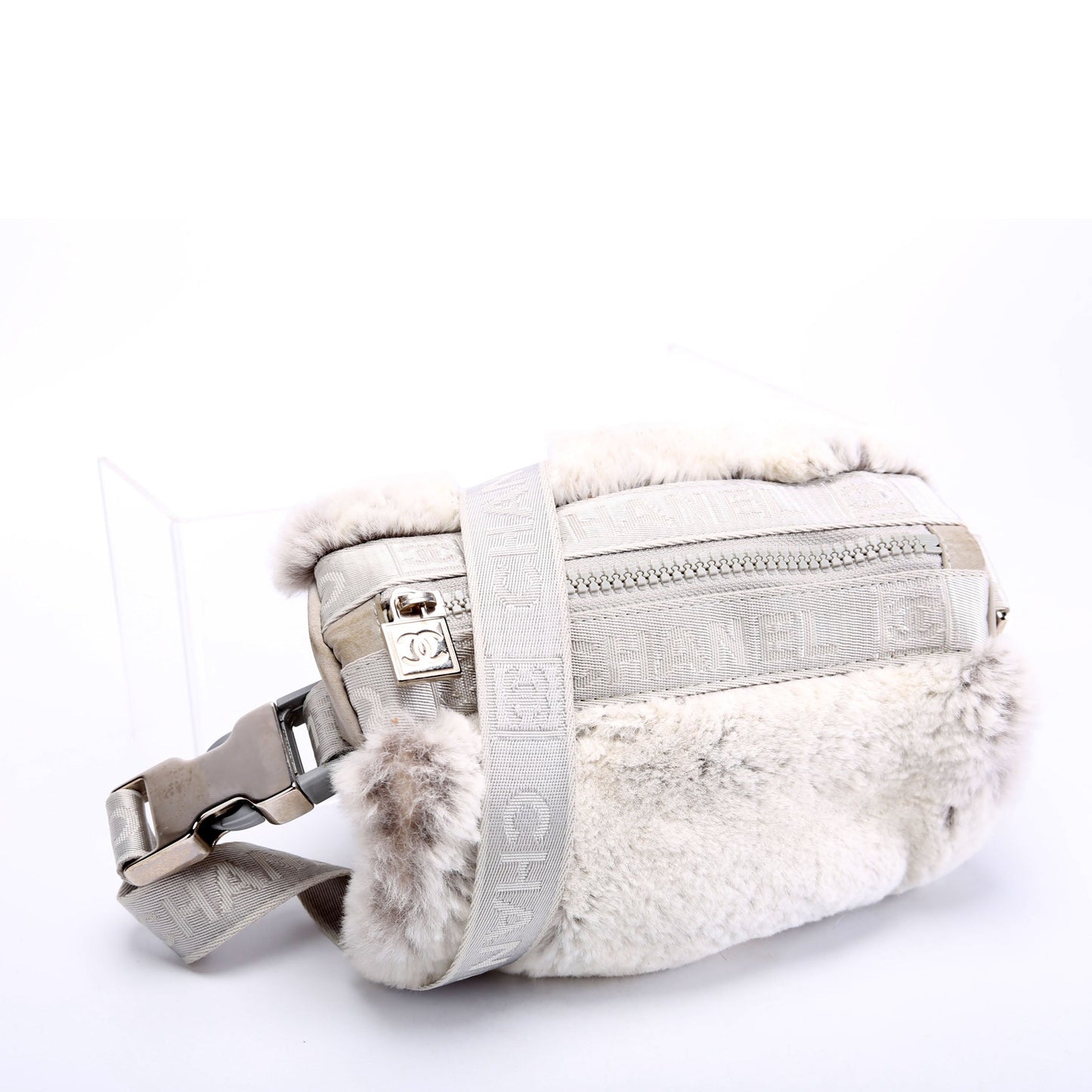 Chanel Sport Ligne Mini Duffle Rabbit Fur 10M Grey Bag