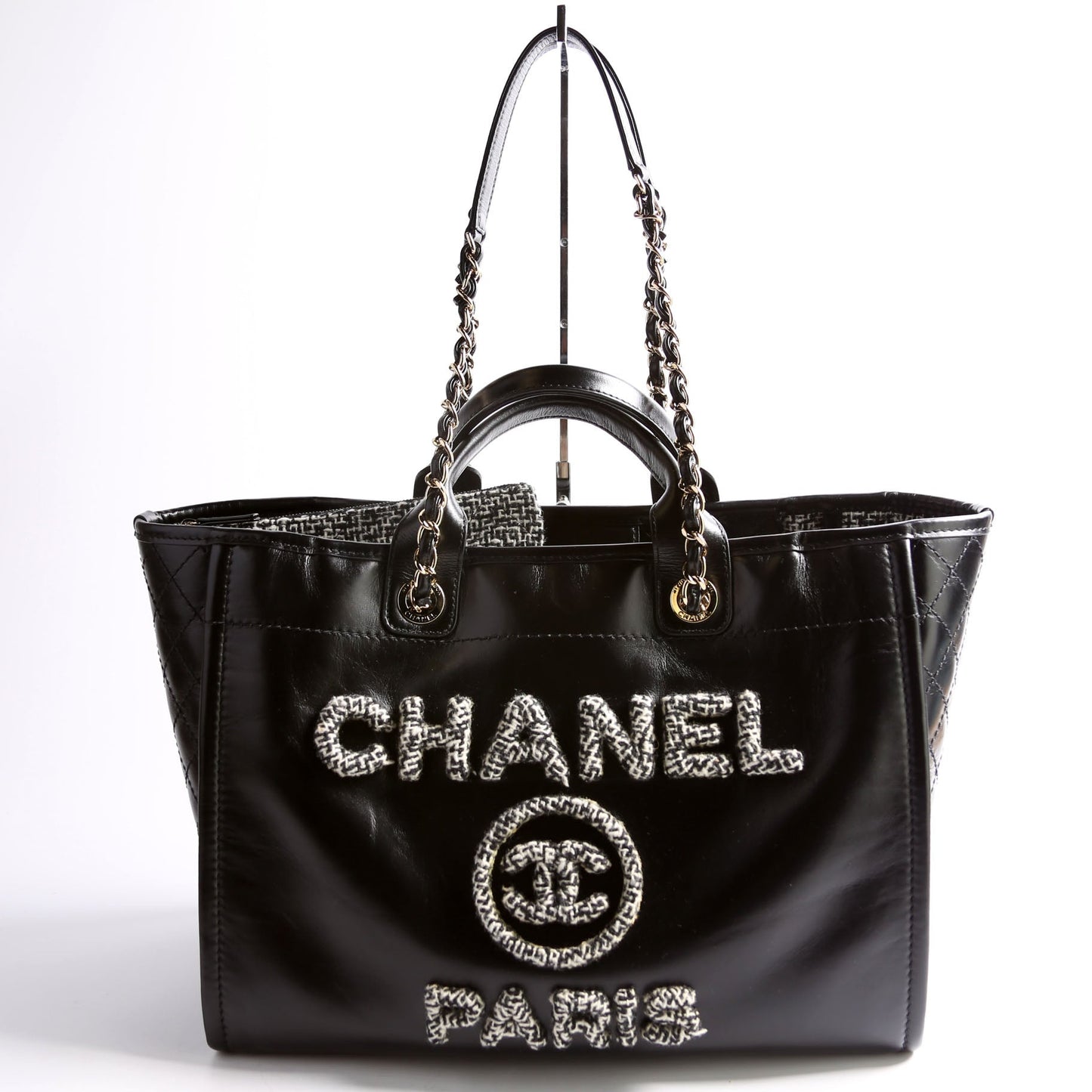 Chanel Deauville Shiny Calf/Tweed Large Tote RFID Black Bag