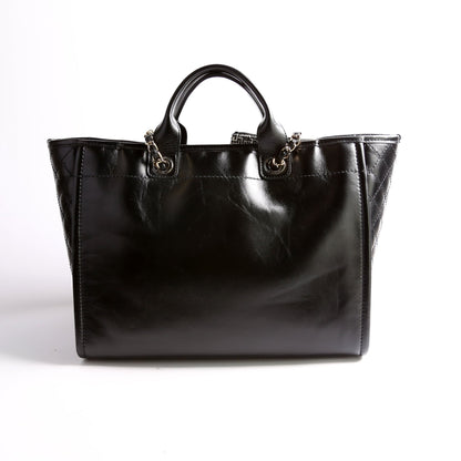 Chanel Deauville Shiny Calf/Tweed Large Tote RFID Black Bag