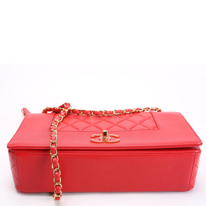 Chanel Mademoiselle Vintage Flap Quilted Shiny Sheepskin Red/Gold Bag