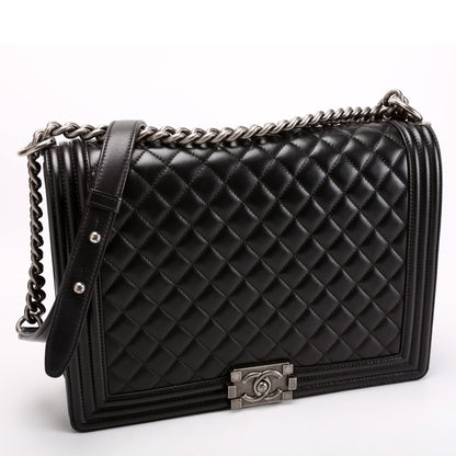 Chanel Boy Flap Large Lambskin Black/Silver Bag
