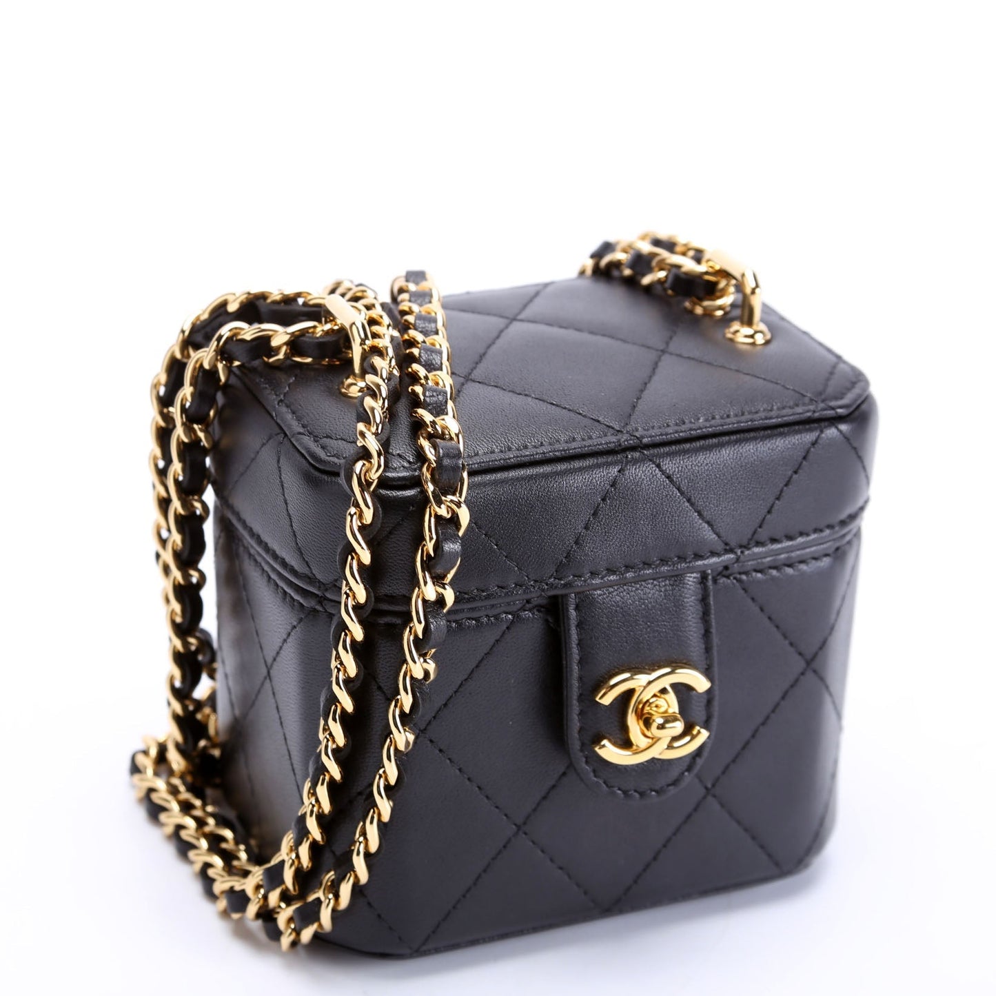 Chanel CC Turnlock Mini Vanity Clutch With Chain Quilted Lamb RFID Black Bag
