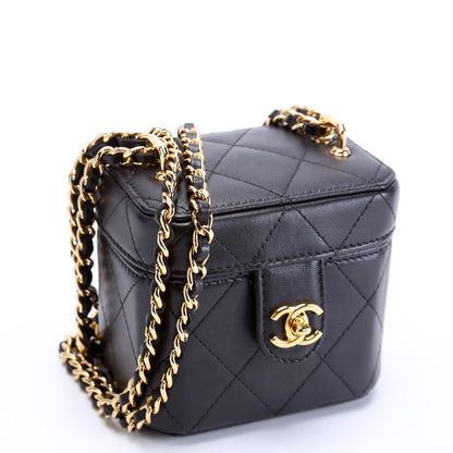 Chanel CC Turnlock Mini Vanity Clutch With Chain Quilted Lamb RFID Black Bag