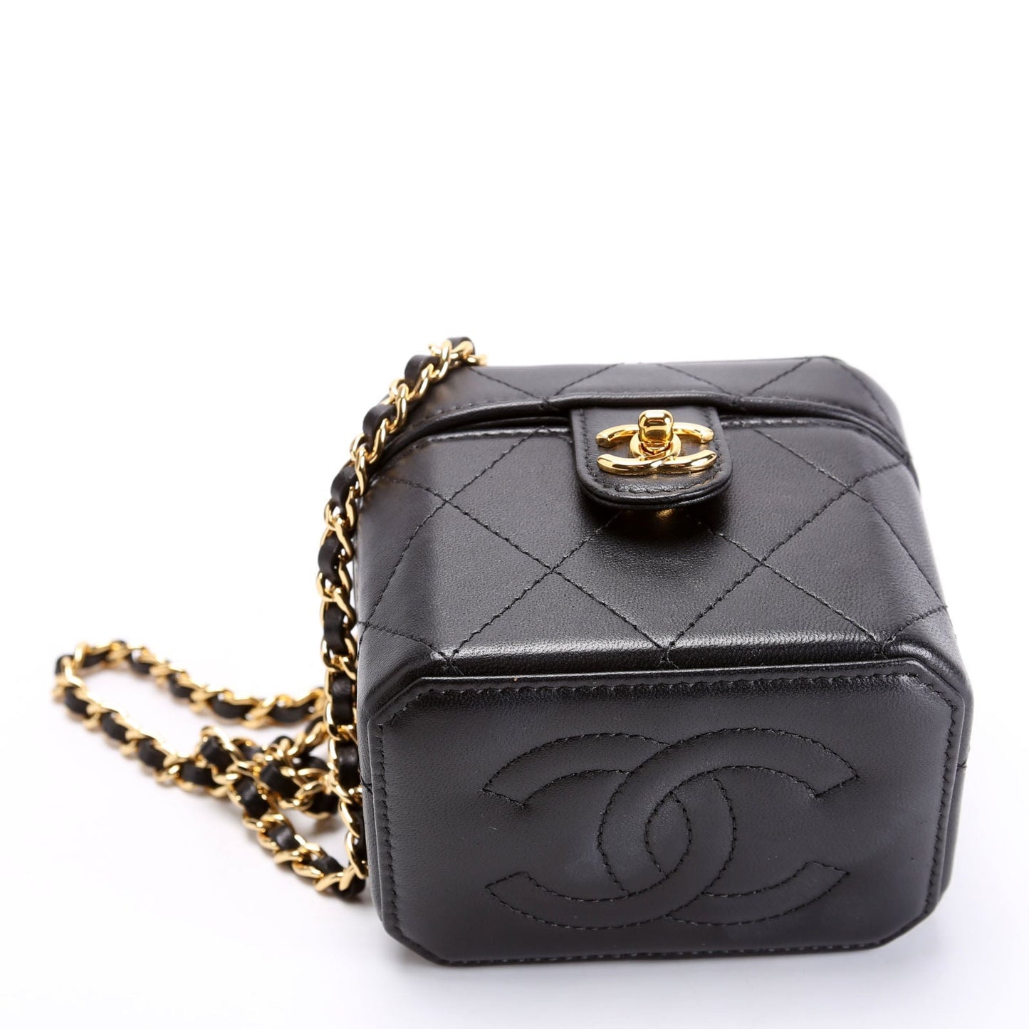 Chanel CC Turnlock Mini Vanity Clutch With Chain Quilted Lamb RFID Black Bag