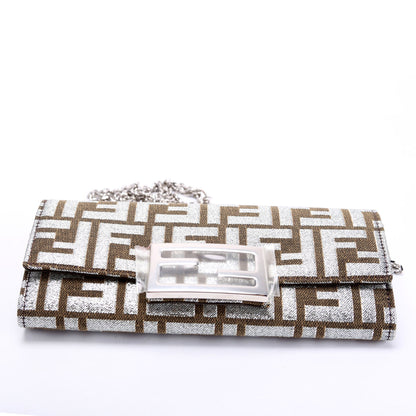 Fendi 8M3065 FF Jacquard 1974 Continental Wallet On Chain Brown/Silver Bag