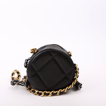 Chanel 19 Round Clutch Goarskin 29M Black Bag