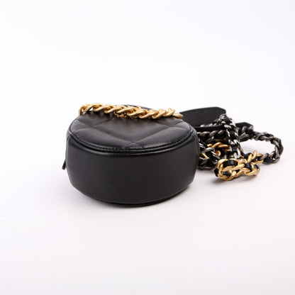 Chanel 19 Round Clutch Goarskin 29M Black Bag