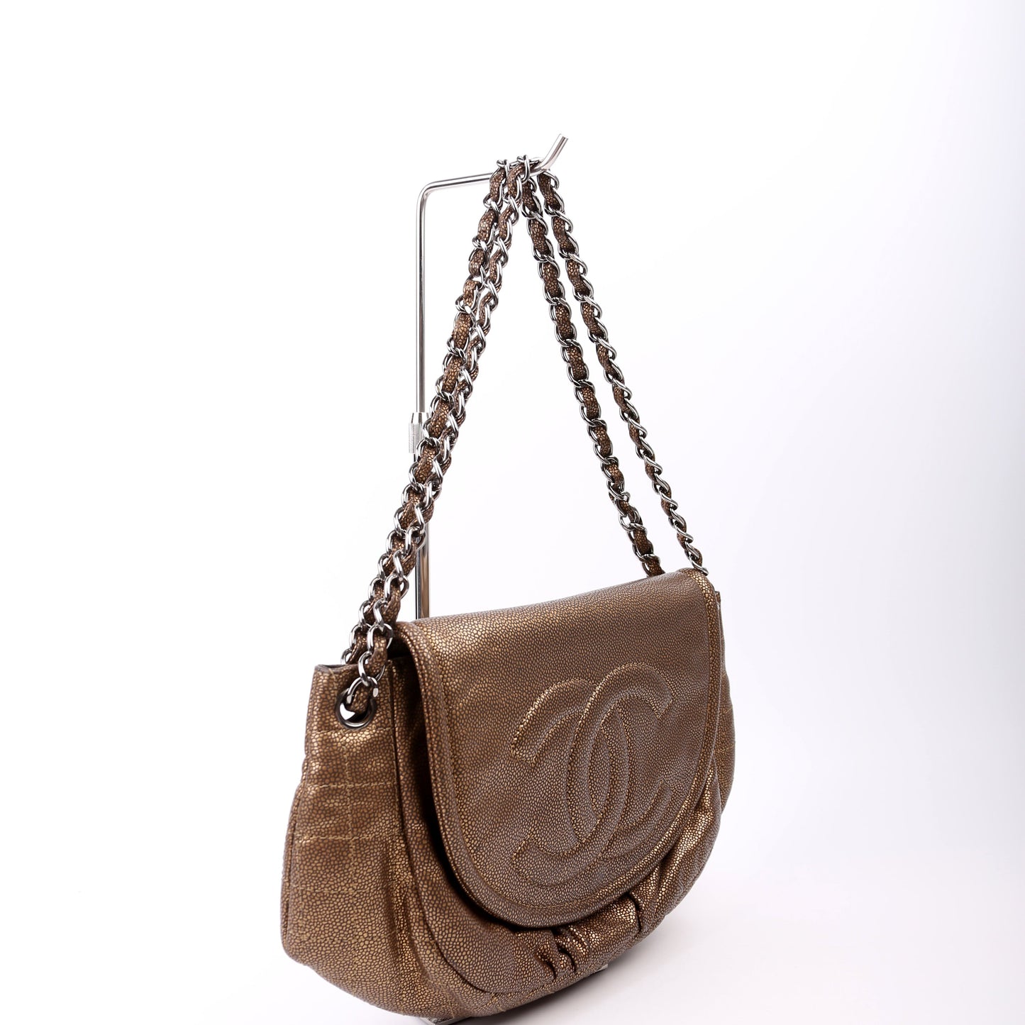 Chanel Half Moon Flap Caviar 12M Gold Bag
