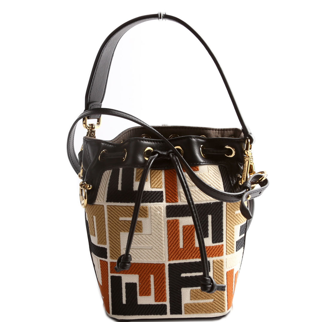 Fendi 8BS010 Mon Tresor Mini Bucket Leather/Canvas FF Black/Brown Bag