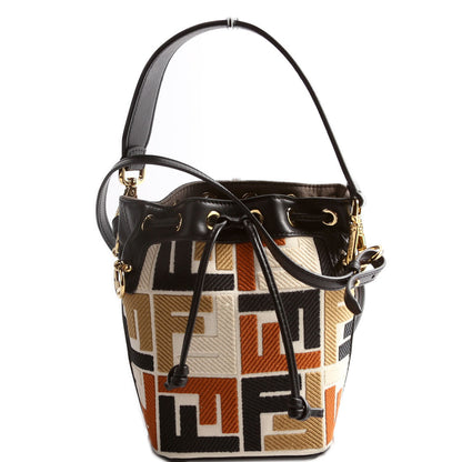 Fendi 8BS010 Mon Tresor Mini Bucket Leather/Canvas FF Black/Brown Bag