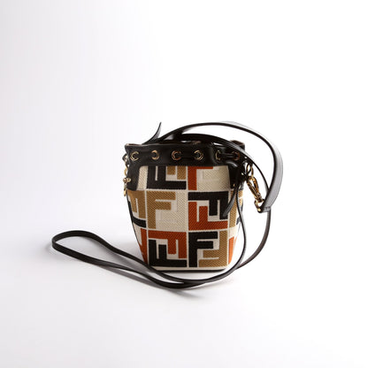 Fendi 8BS010 Mon Tresor Mini Bucket Leather/Canvas FF Black/Brown Bag
