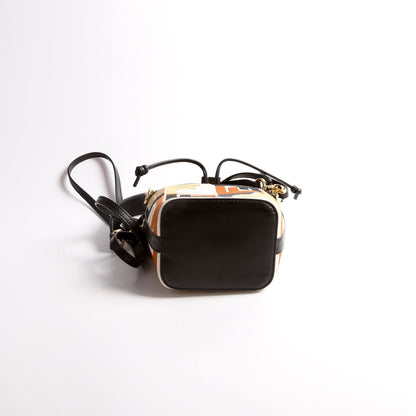 Fendi 8BS010 Mon Tresor Mini Bucket Leather/Canvas FF Black/Brown Bag