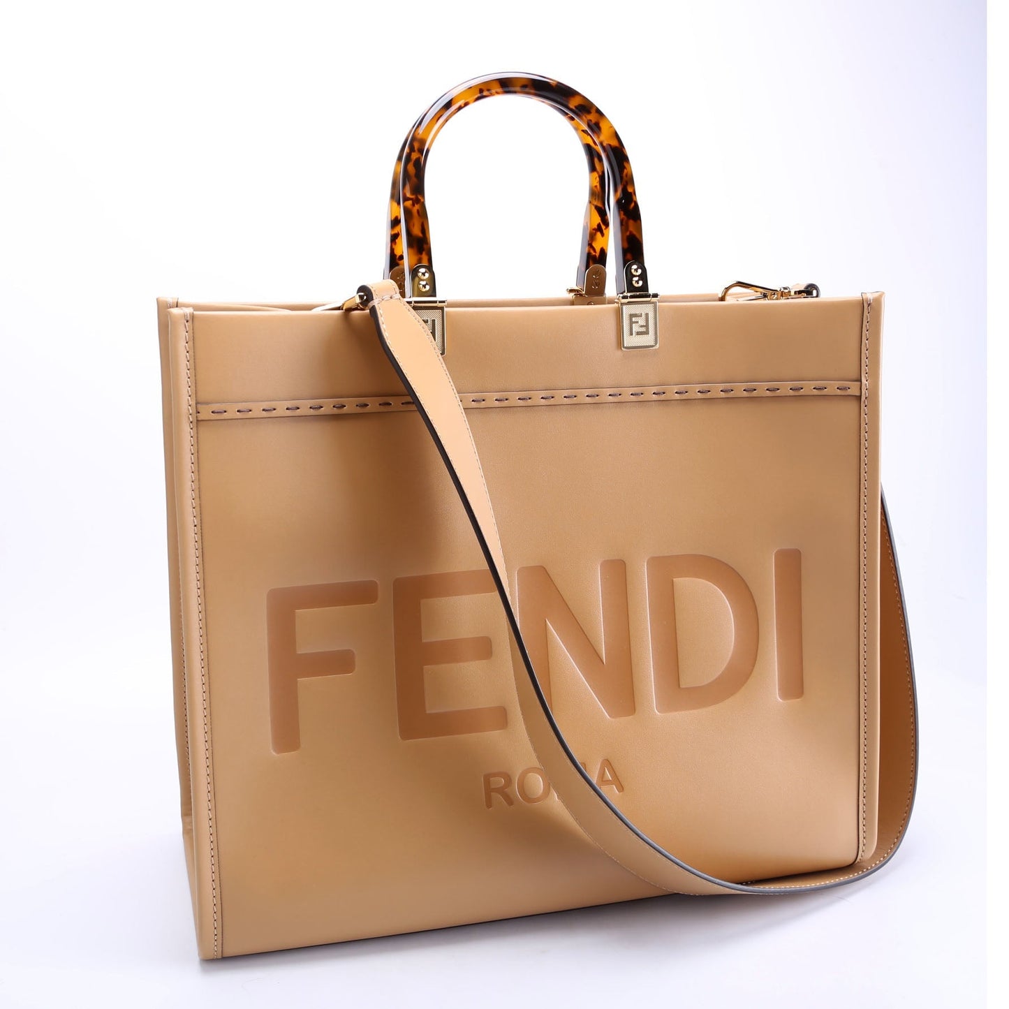 Fendi 8BH386 Sunshine Shopper Medium Leather Tan Bag